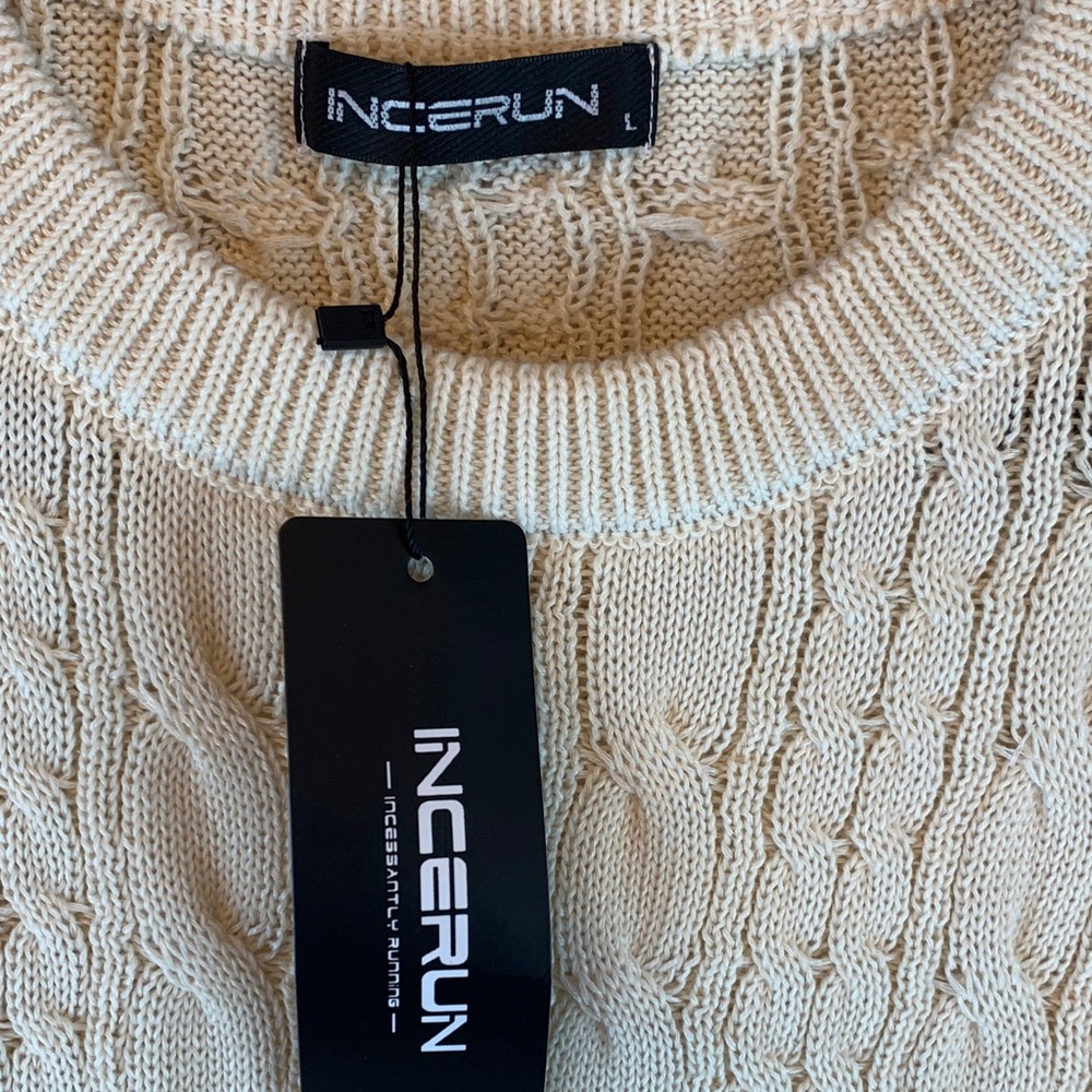 Incerun men’s cable knit sweater sz L fall winter casual preppy light minimal - Picture 2 of 7